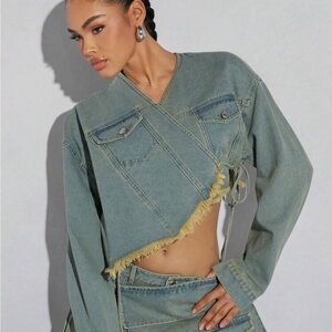 Women's Frayed Denim Top With Asymmetrical Hem